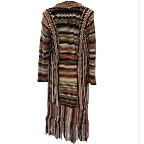 Boston Proper Fringed Ivory Multicolored Striped Open Duster Cardigan Size Small - Picture 7 of 15